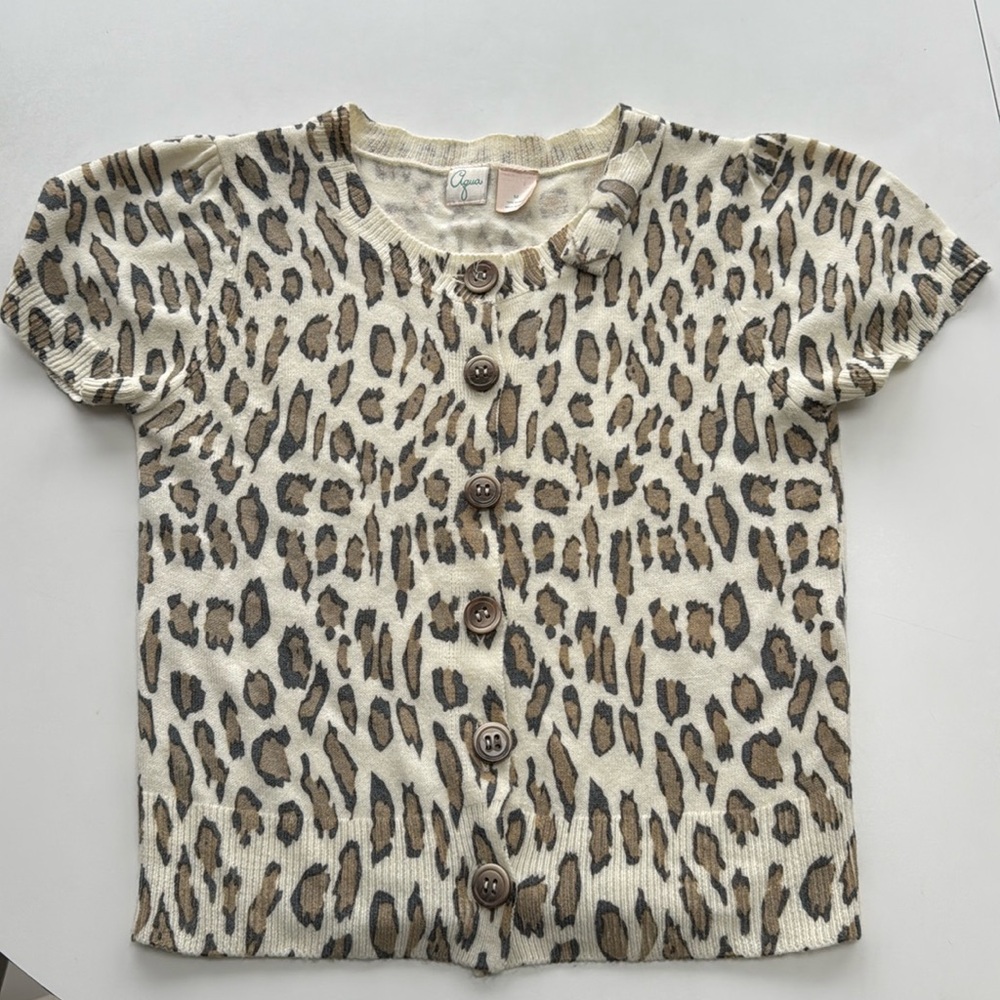 Aqua leopard button top with bow